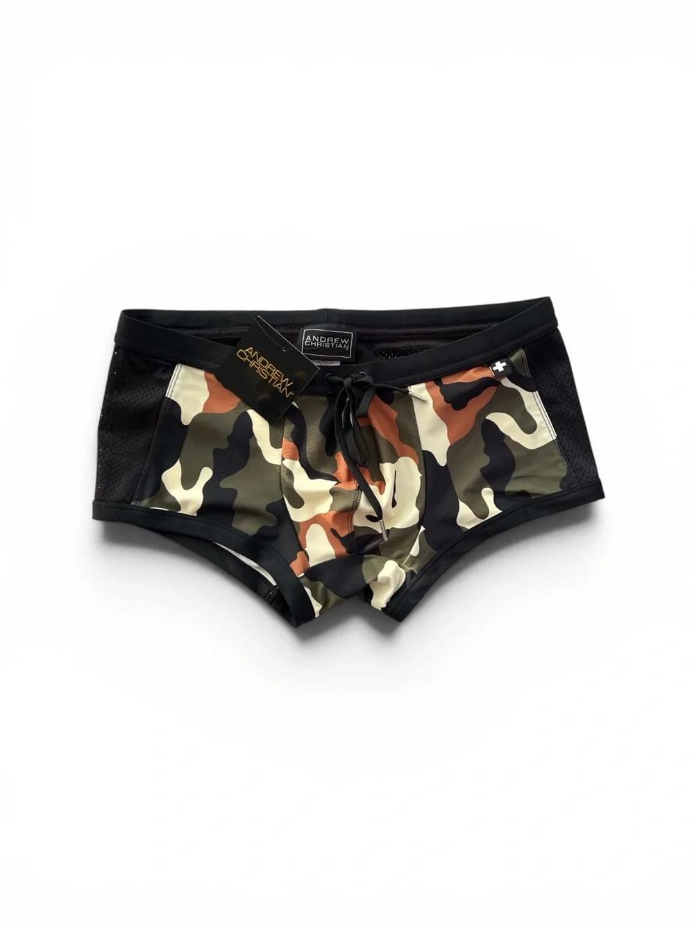 Andrew Christian Square Cut Brief Swim Trunk Camouflage Size L NWT - Picture 2 of 4